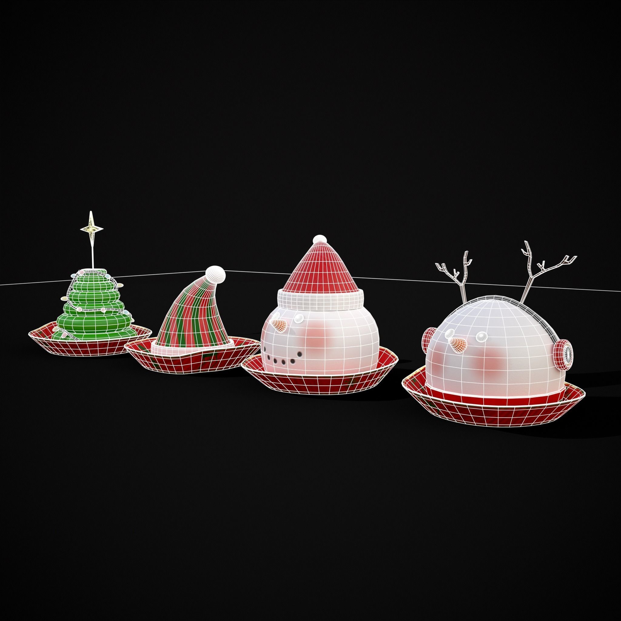 Four Mini Fondant Christmas Cakes Low-poly 3D model_40