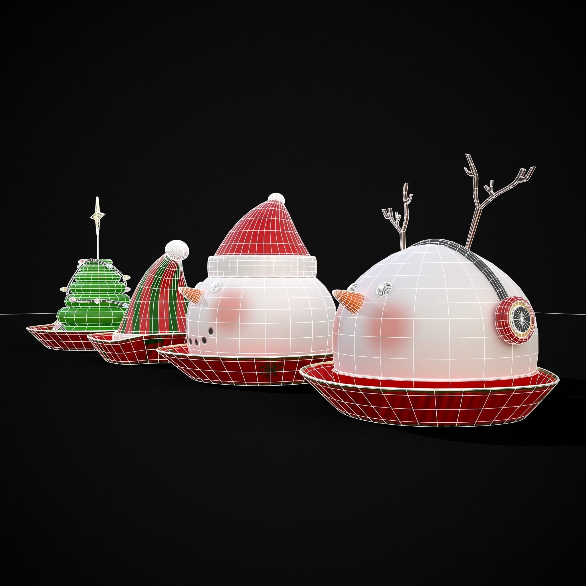 Four Mini Fondant Christmas Cakes Low-poly 3D model_6