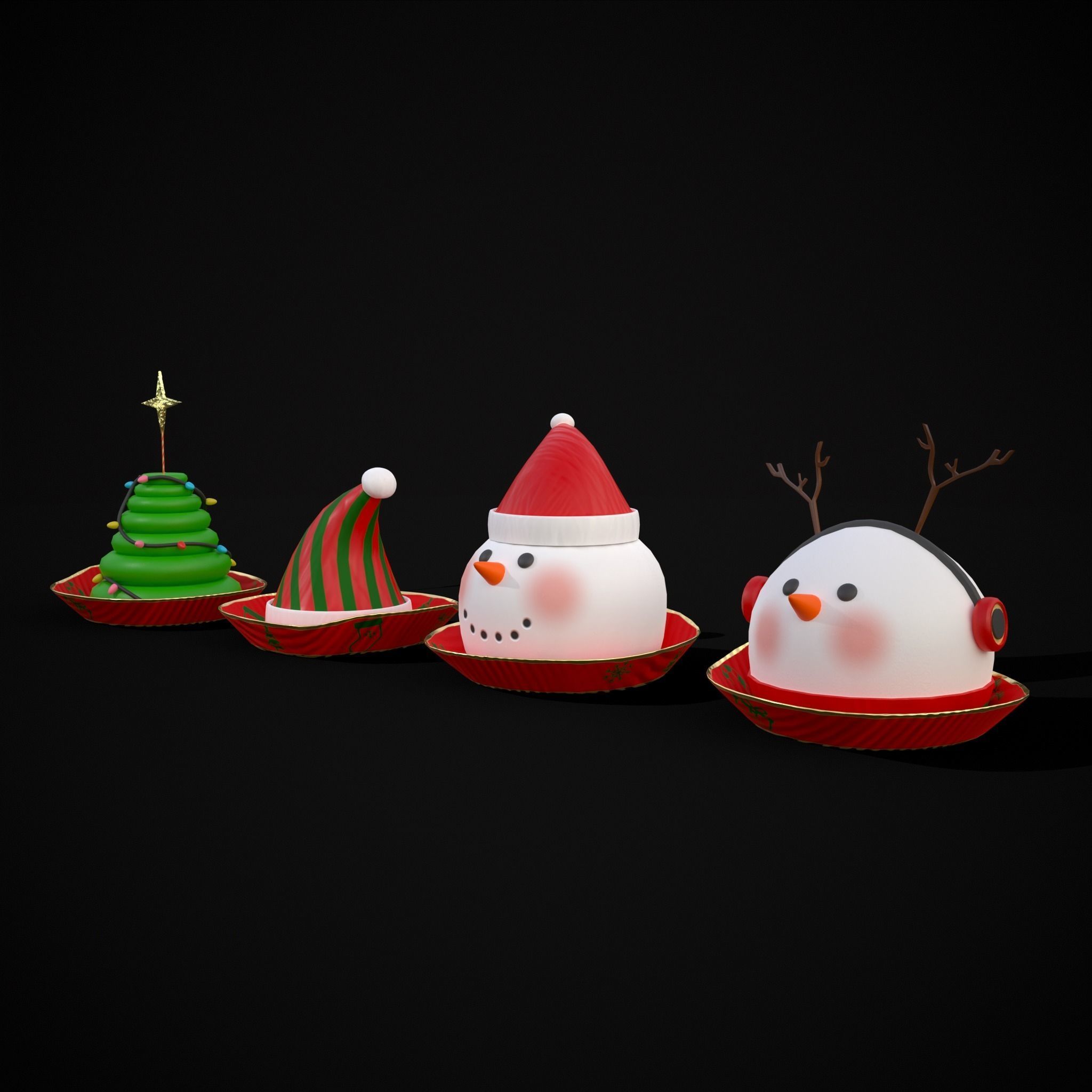 Four Mini Fondant Christmas Cakes Low-poly 3D model_39