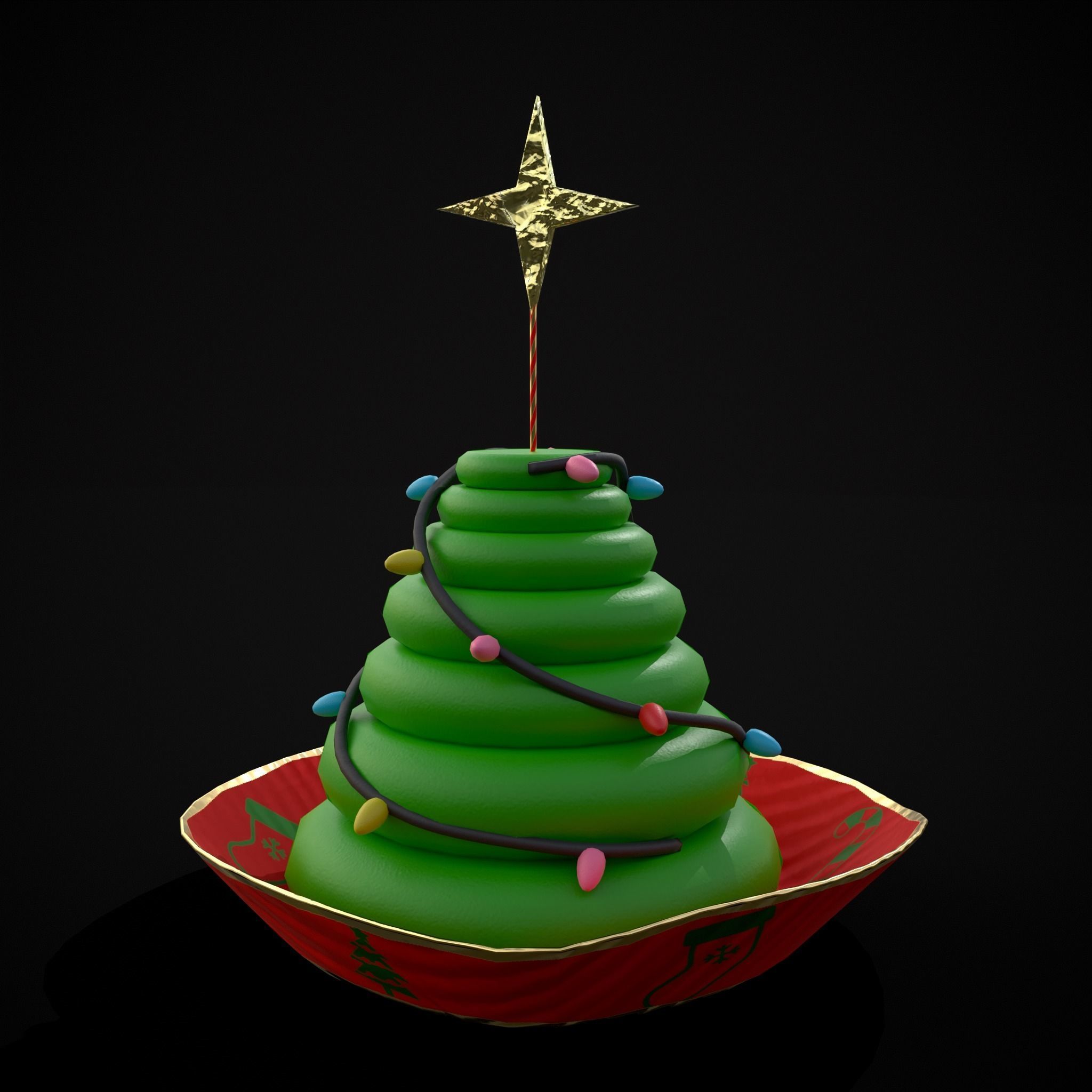 Four Mini Fondant Christmas Cakes Low-poly 3D model_9