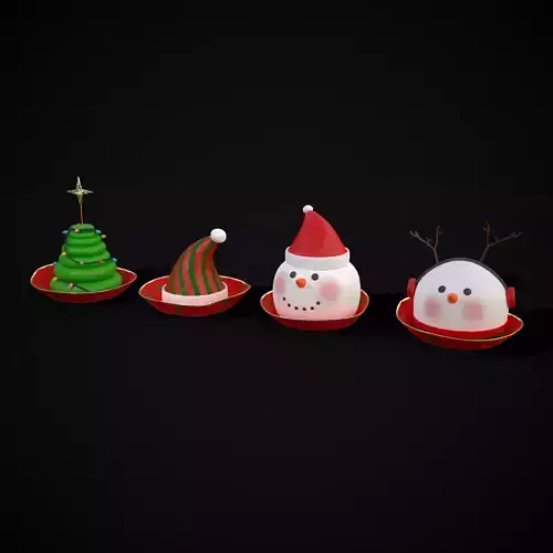 Four Mini Fondant Christmas Cakes Low-poly 3D model