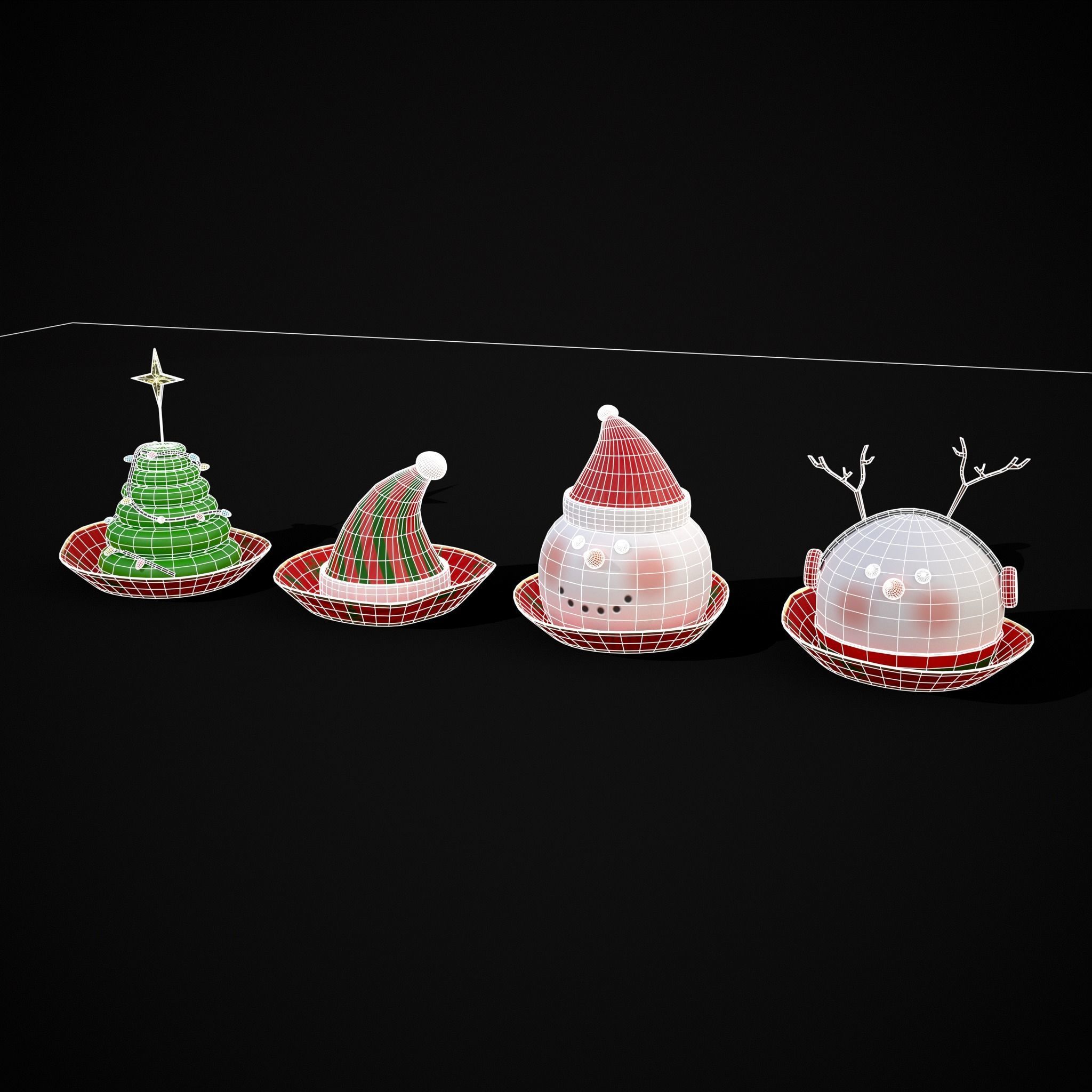 Four Mini Fondant Christmas Cakes Low-poly 3D model_2