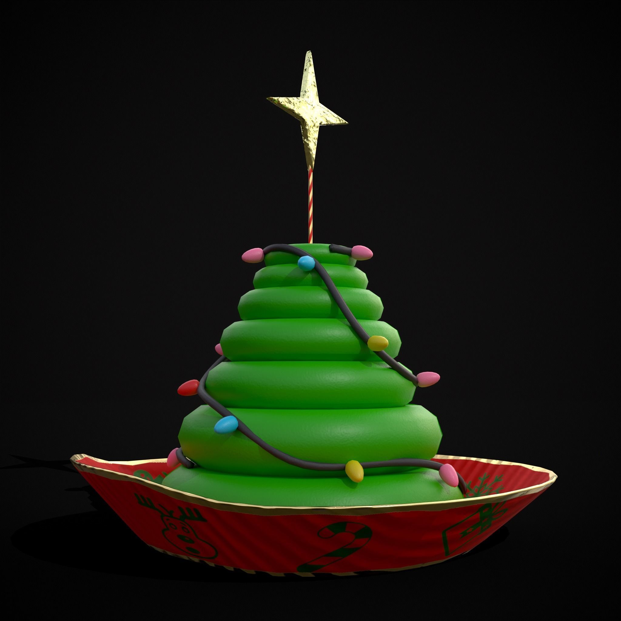 Four Mini Fondant Christmas Cakes Low-poly 3D model_13