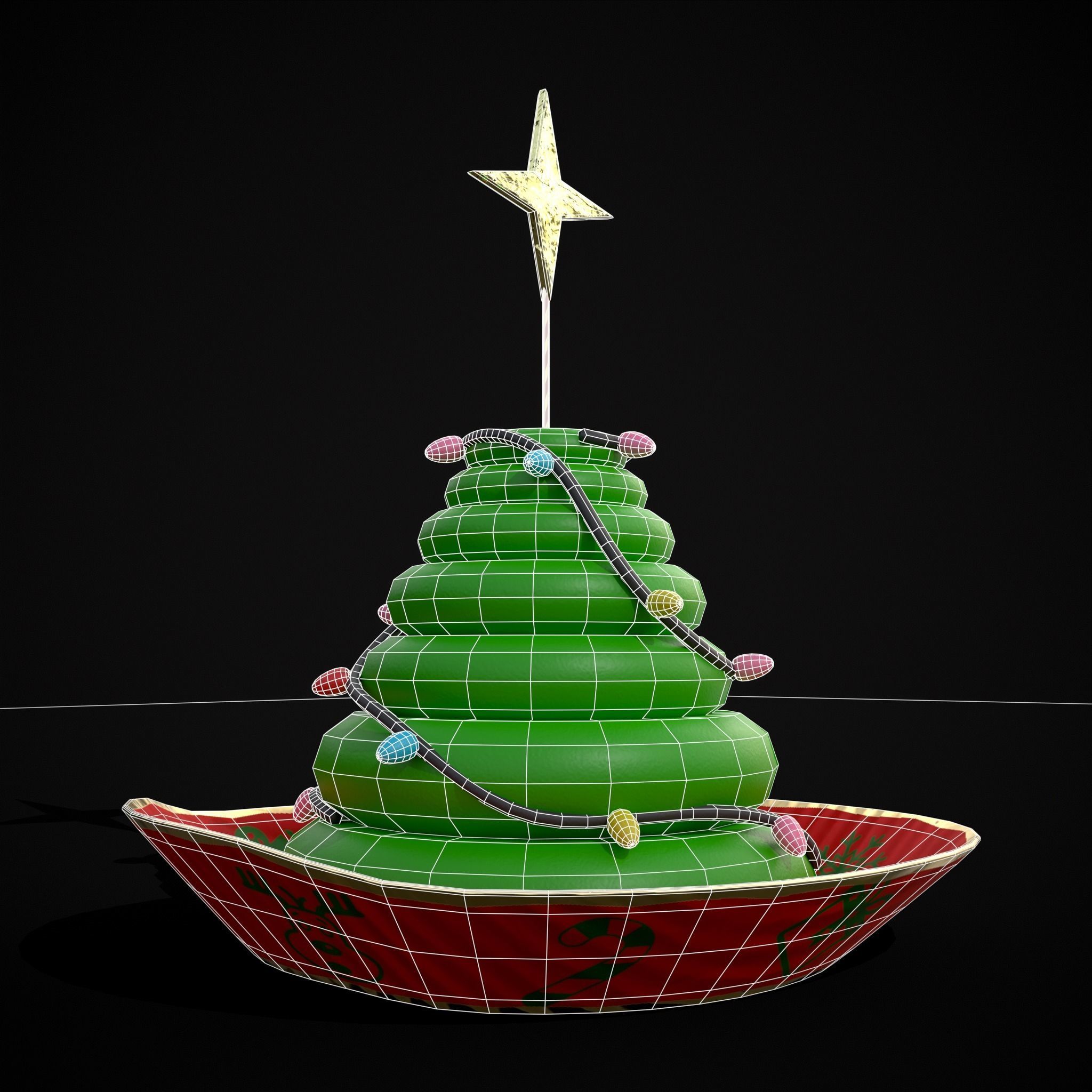 Four Mini Fondant Christmas Cakes Low-poly 3D model_14