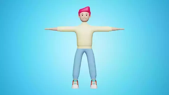 Man Wear Sweater and Sneakers 3D Cartoon Character Style 3D model