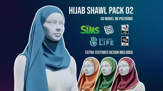 Hijab Shawl 02 Low-poly 3D model