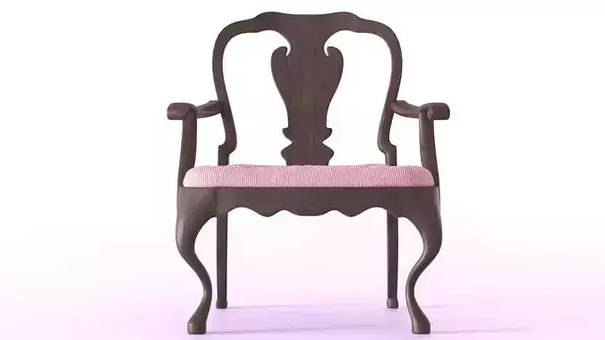 Armchair wooden chair with upholstered seat Low-poly 3D model