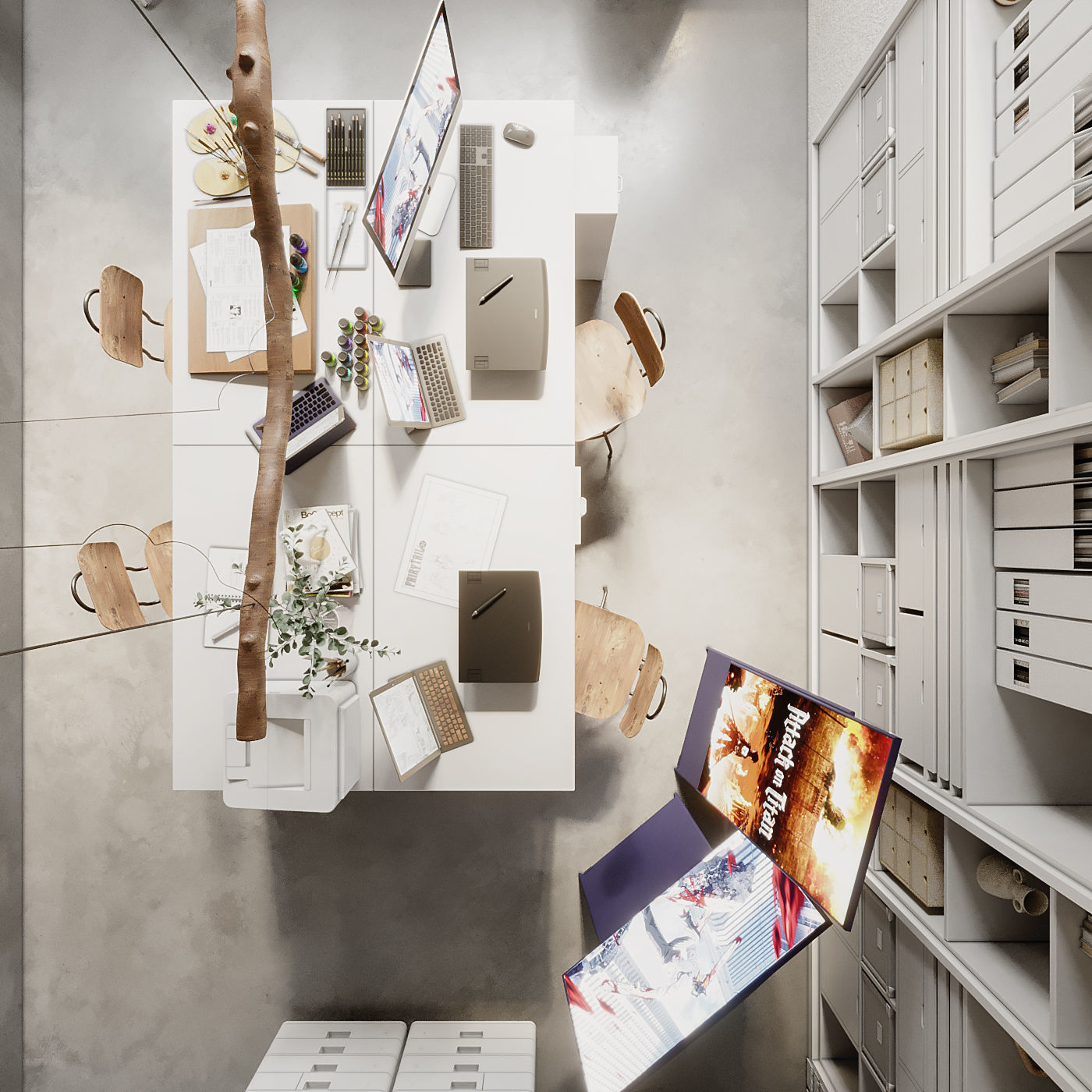 Mangakas desk 3D model_6