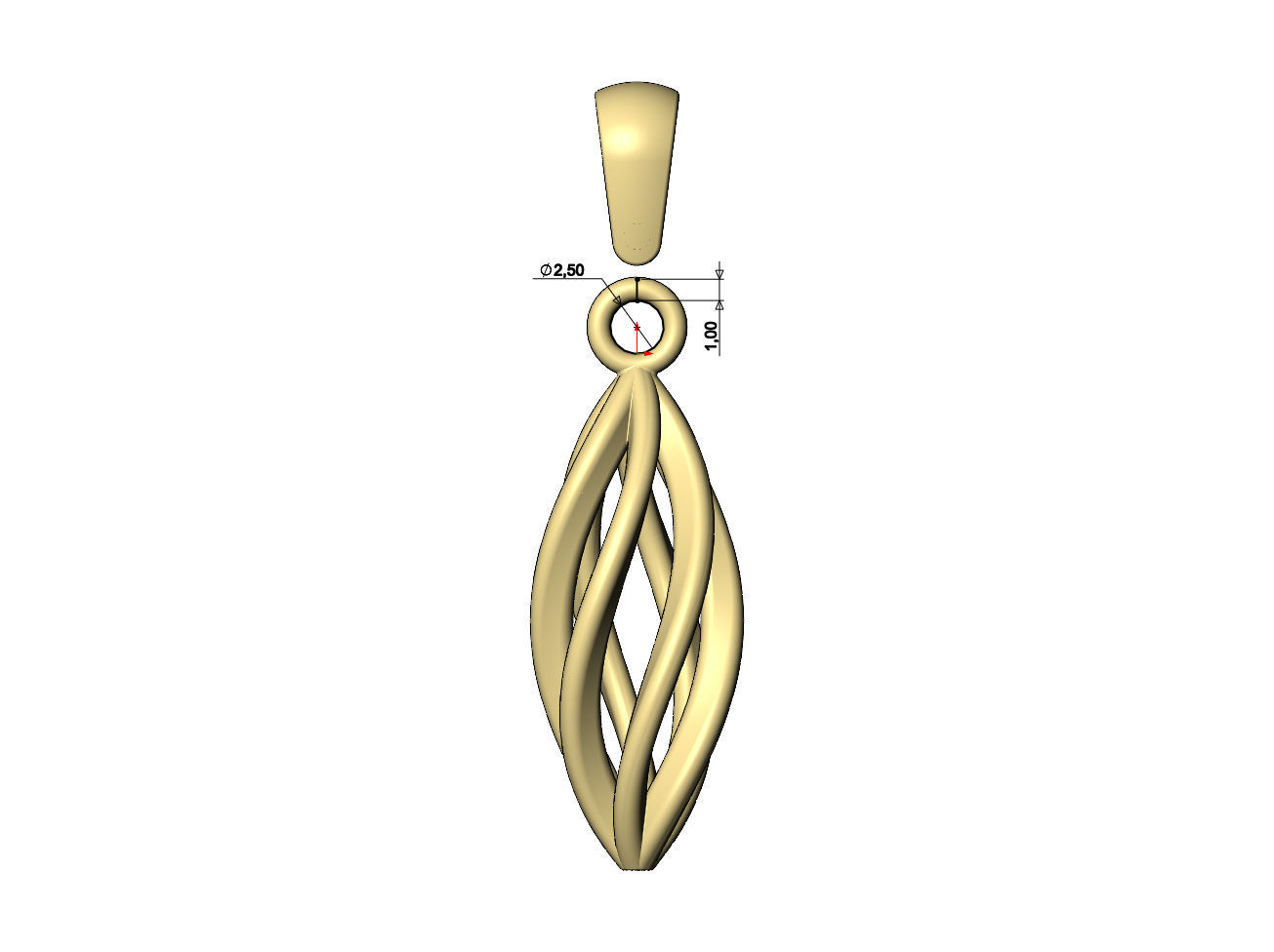 Hollow twisted leaf pattern pendant bail and charm 3D print model_7