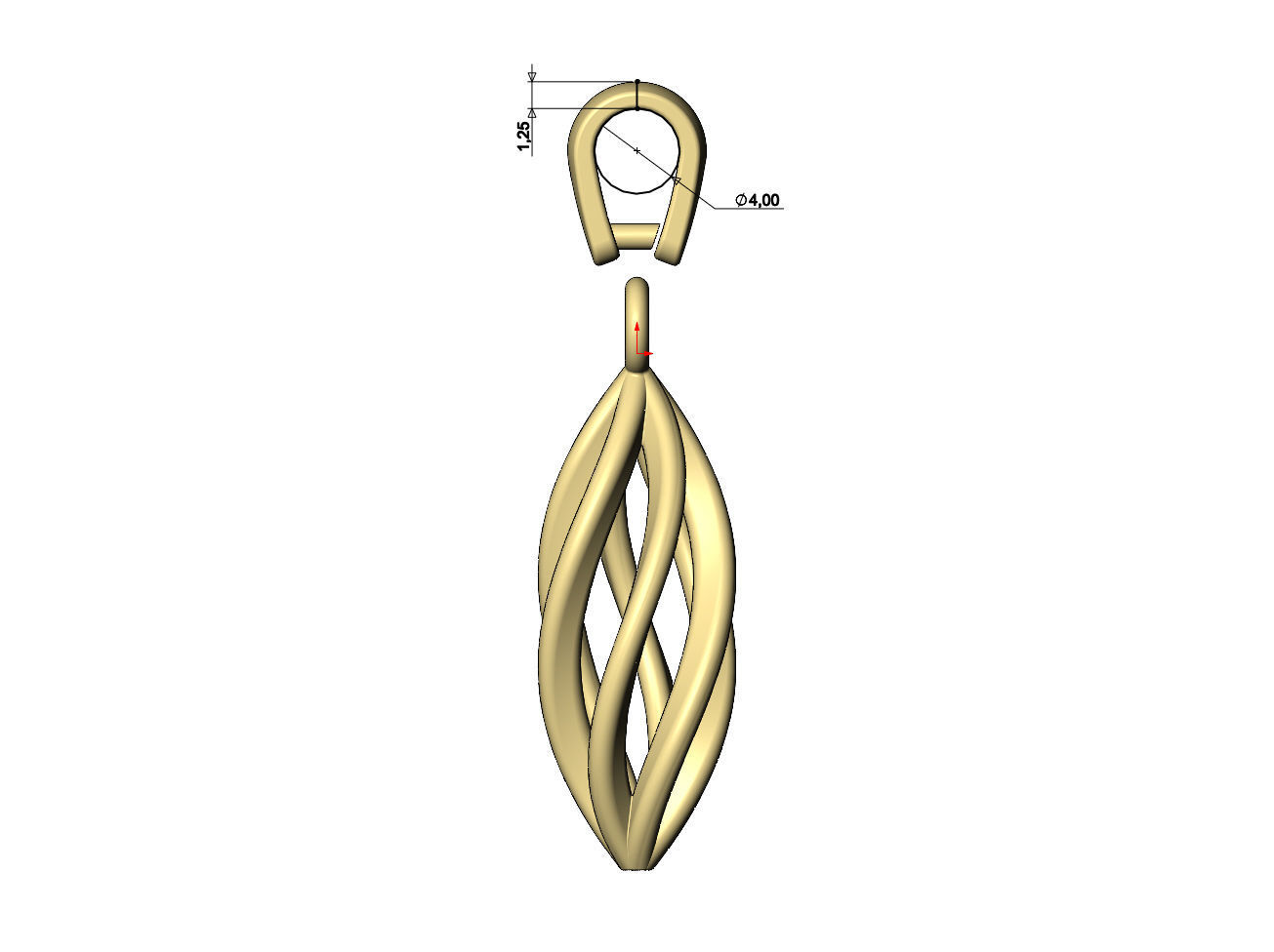 Hollow twisted leaf pattern pendant bail and charm 3D print model_8
