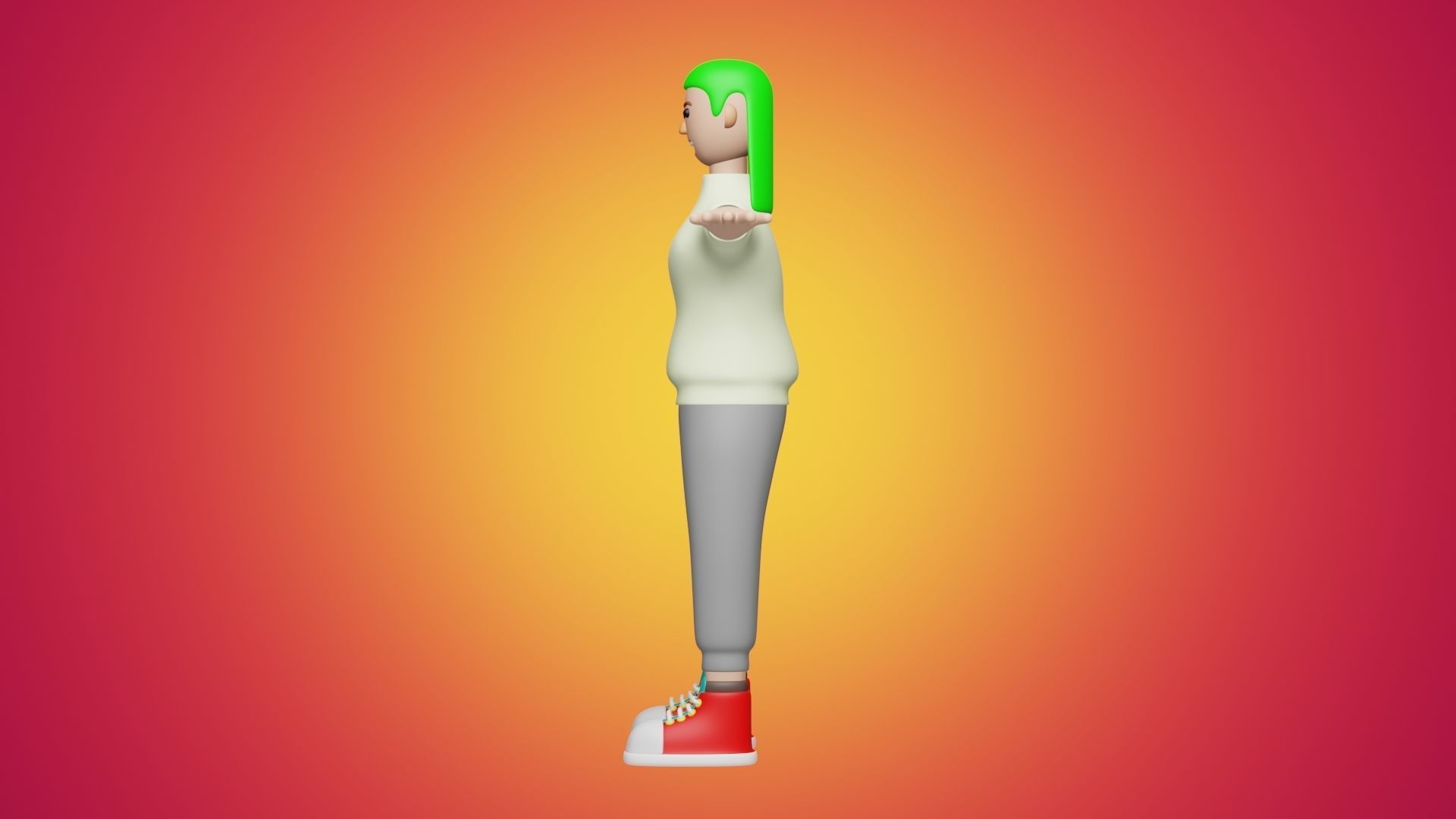 Woman Wear Sweater and Sneakers 3D Cartoon Character Style 3D model_3