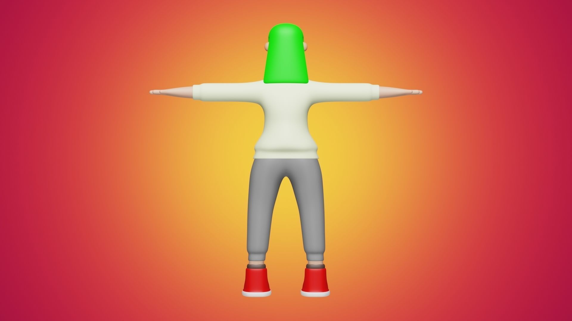 Woman Wear Sweater and Sneakers 3D Cartoon Character Style 3D model_2