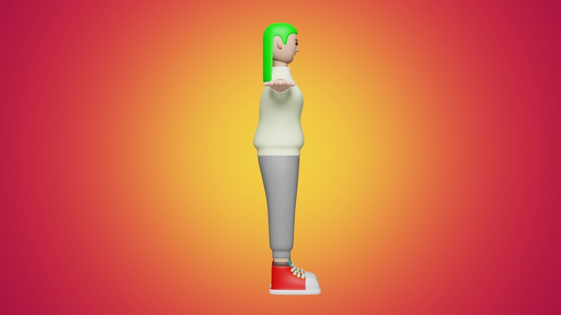 Woman Wear Sweater and Sneakers 3D Cartoon Character Style 3D model_1