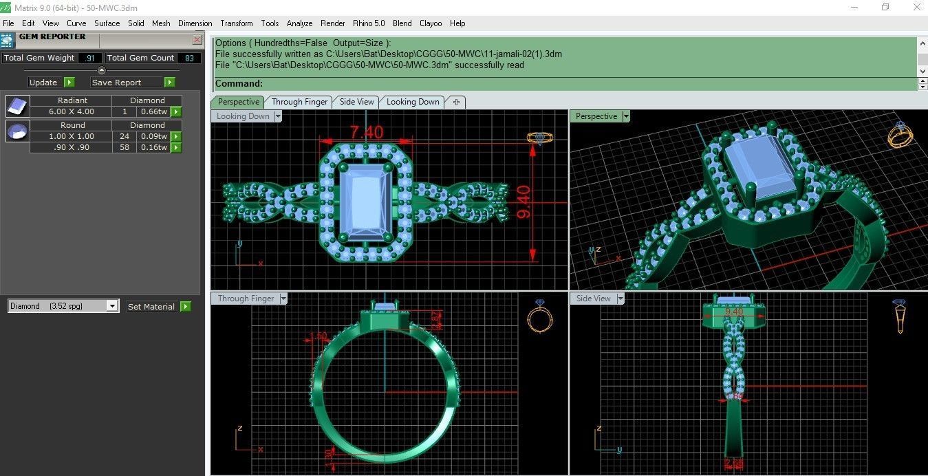 Pack of Emerald baguette rings 50-MWC 3D print model_3