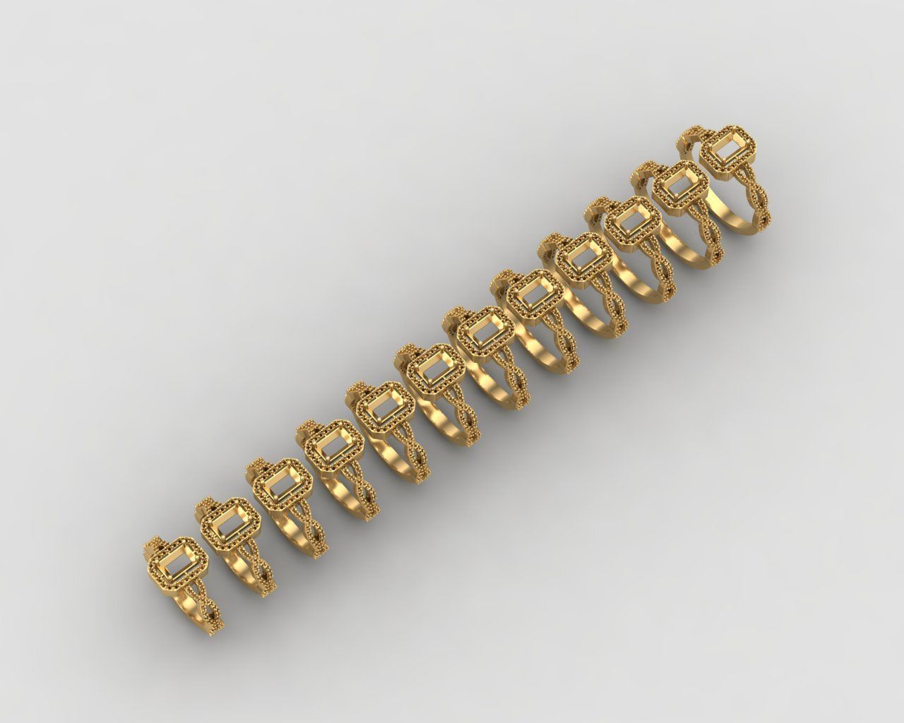 Pack of Emerald baguette rings 50-MWC 3D print model_15