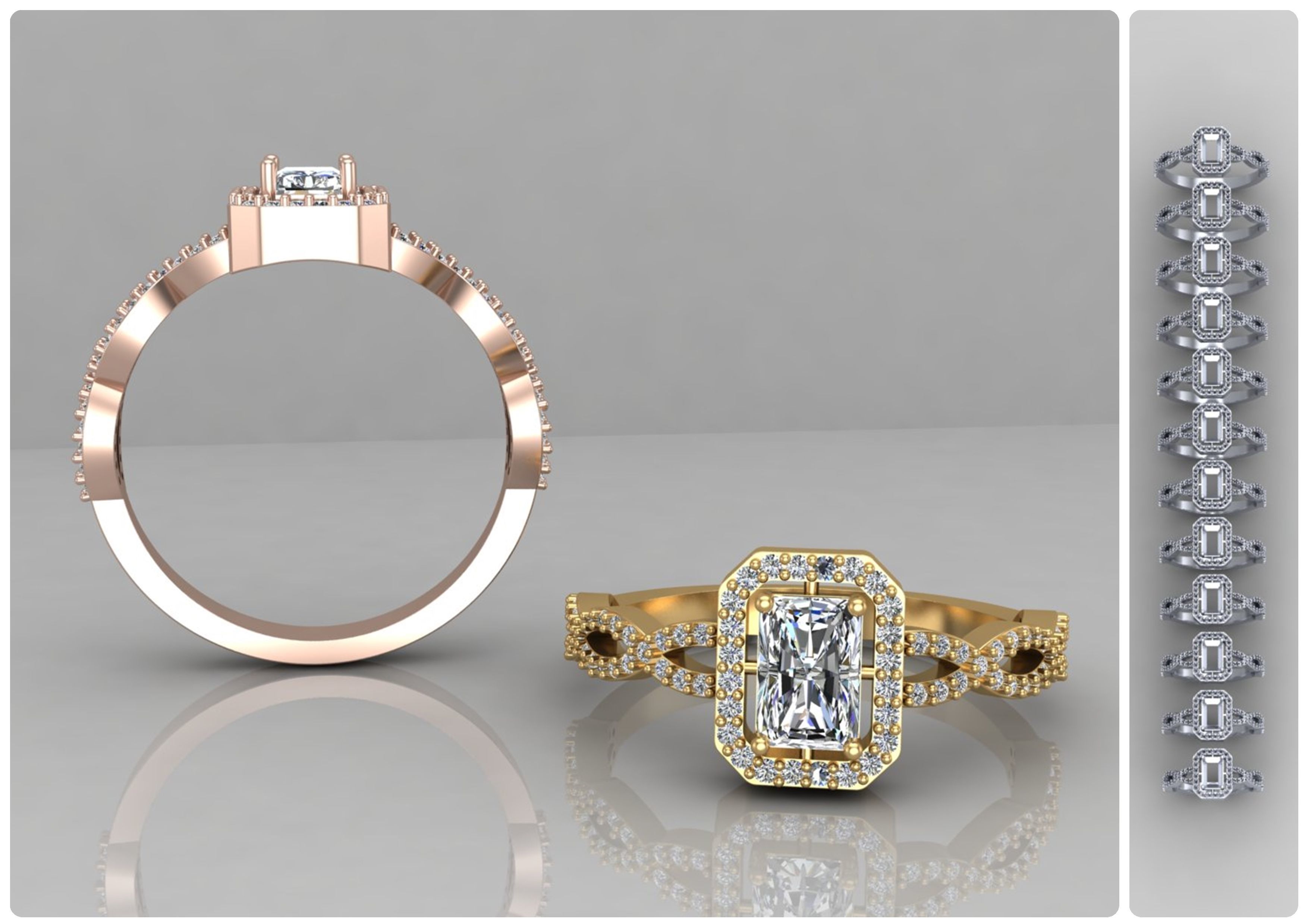 Pack of Emerald baguette rings 50-MWC 3D print model_2