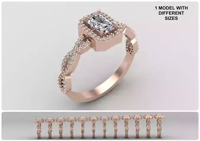 Pack of Emerald baguette rings 50-MWC 3D print model