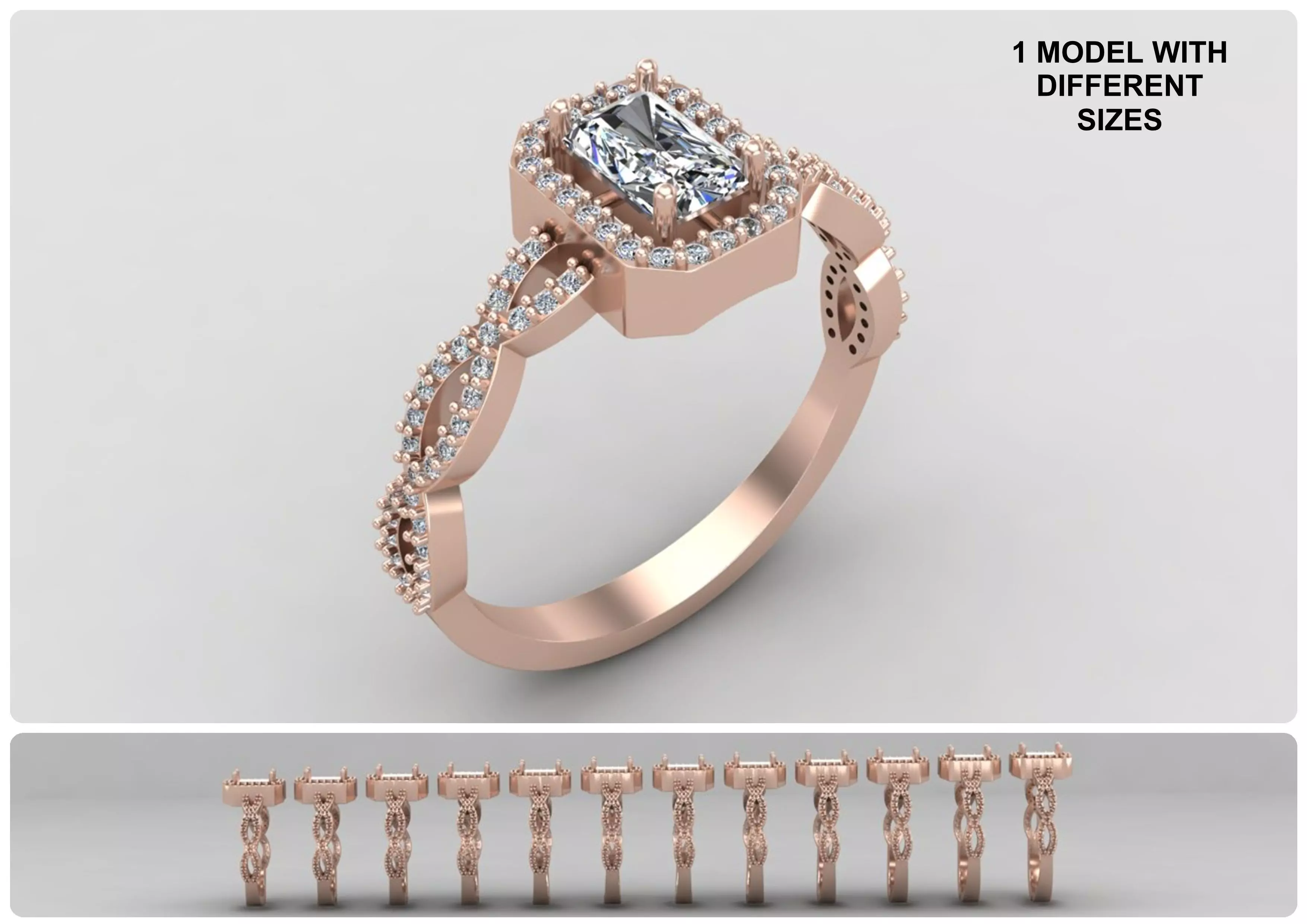 Pack of Emerald baguette rings 50-MWC 3D print model_0