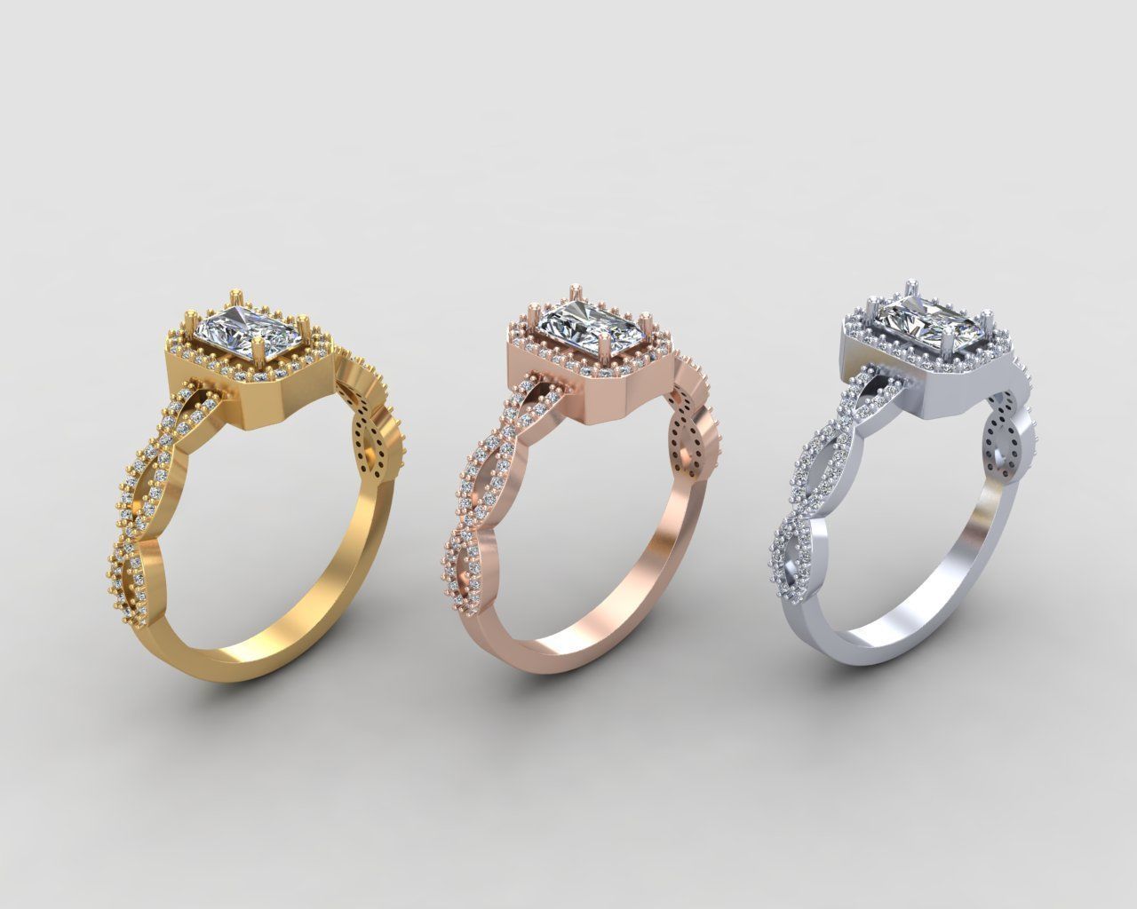 Pack of Emerald baguette rings 50-MWC 3D print model_9