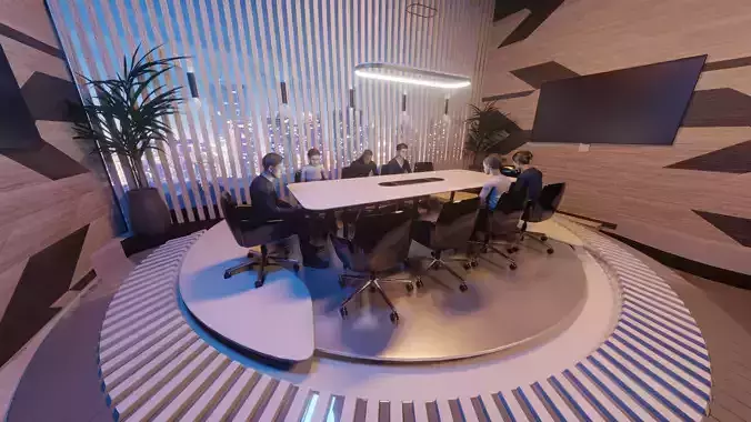 Conference and Meeting Room with Animated Characters 3D model