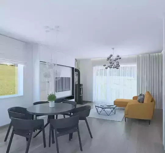 Wonderful living room with an orange sofa