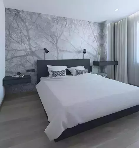 Bedroom with wooden bed