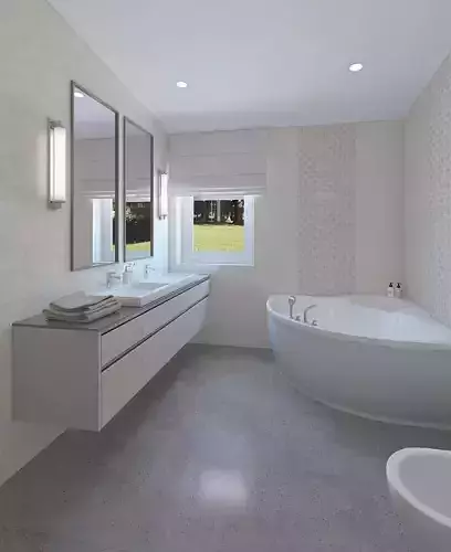 Bathroom with brown tiles