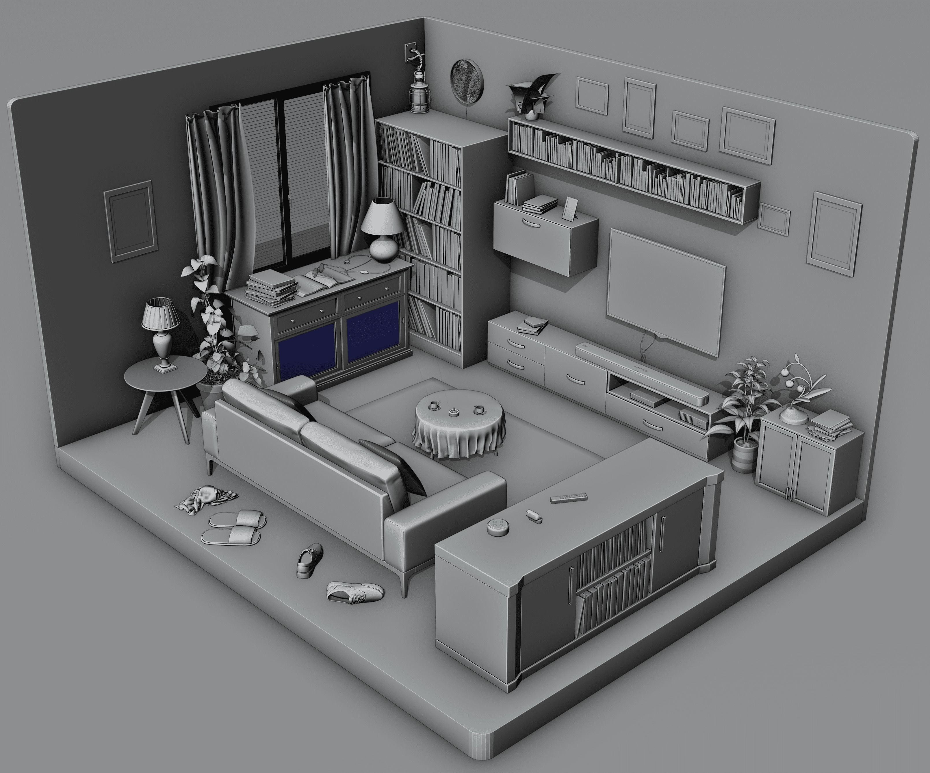 Detailed Isometric Room 3D Model Low-poly 3D model_5