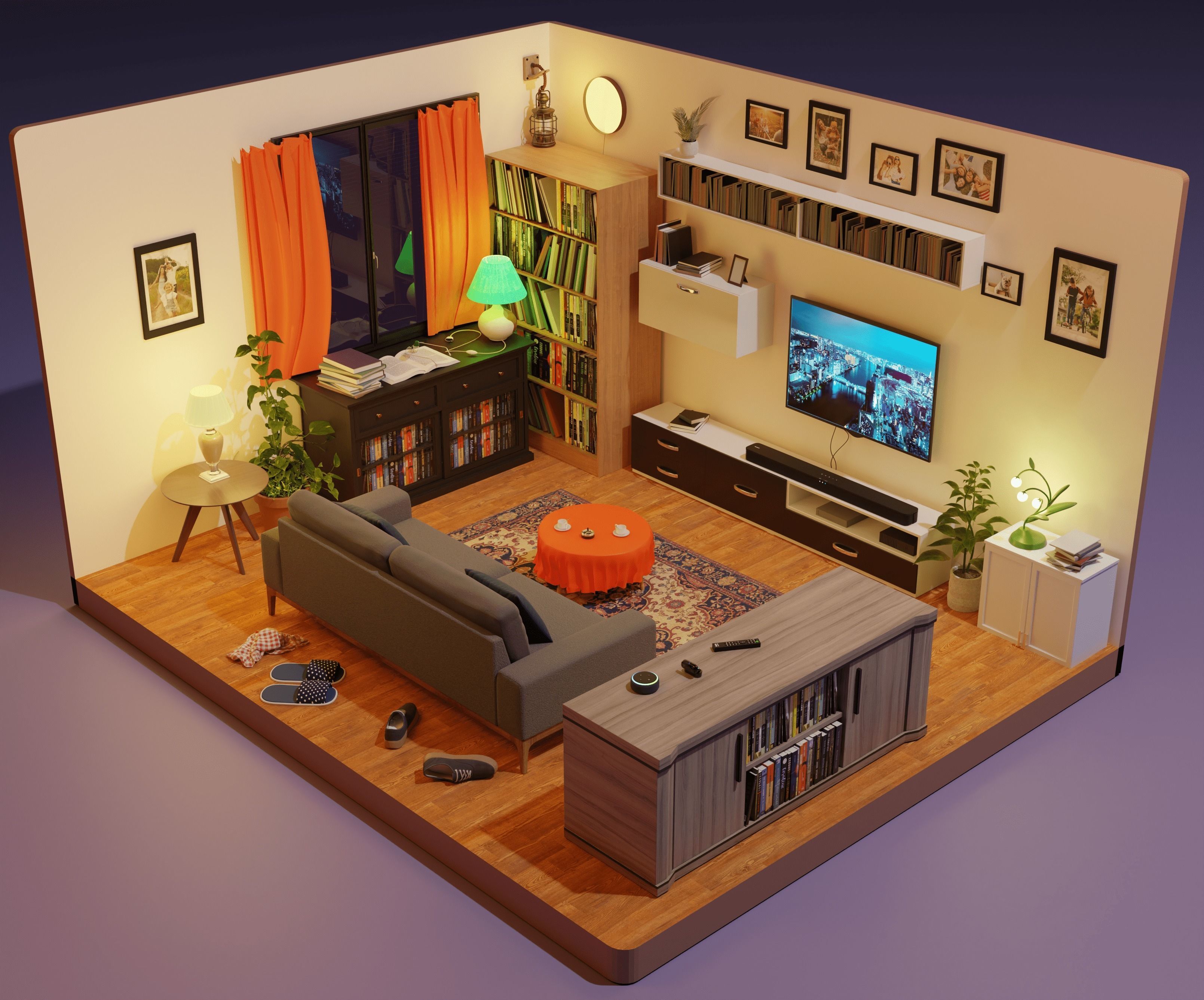 Detailed Isometric Room 3D Model Low-poly 3D model_2