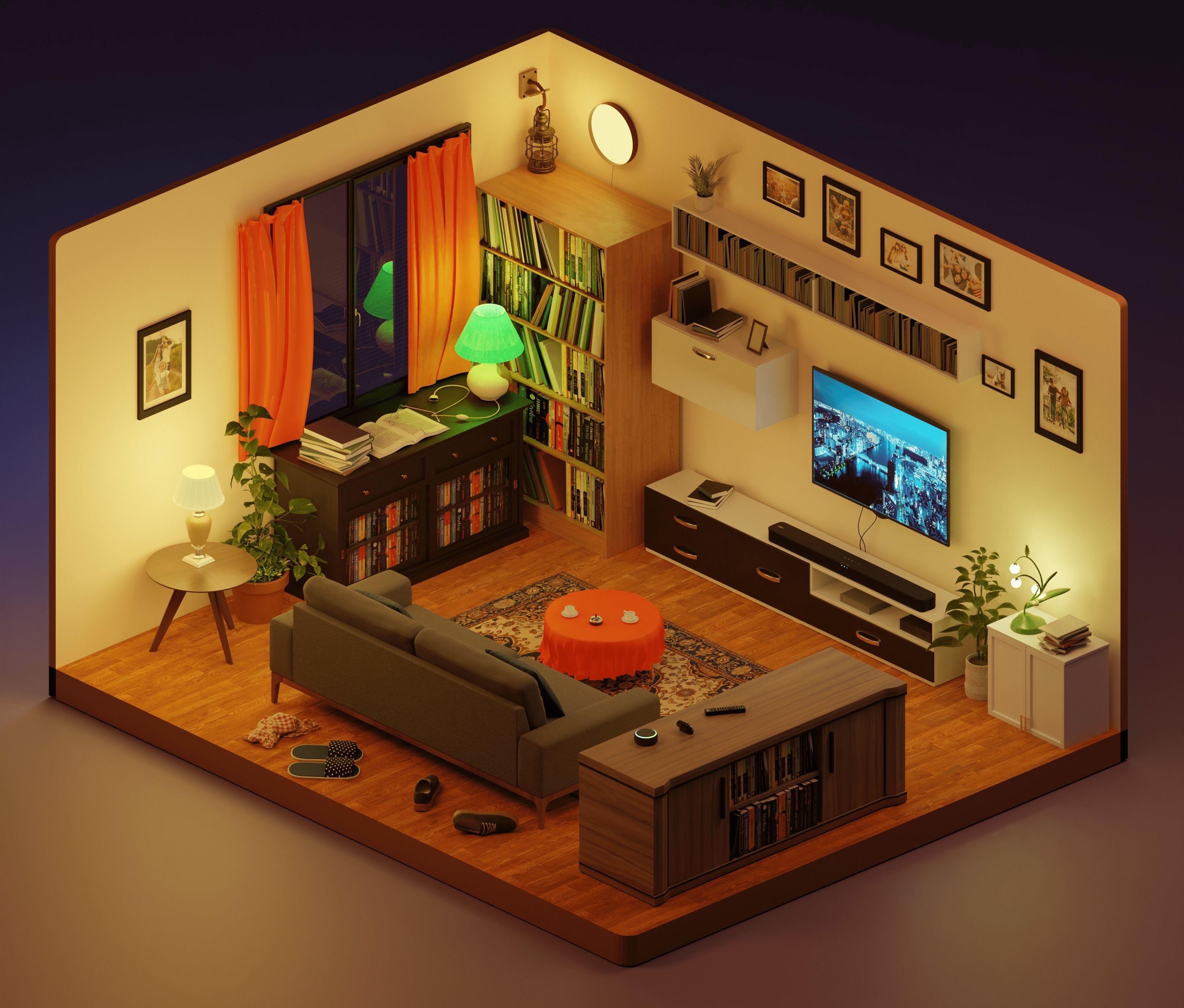 Detailed Isometric Room 3D Model Low-poly 3D model_1