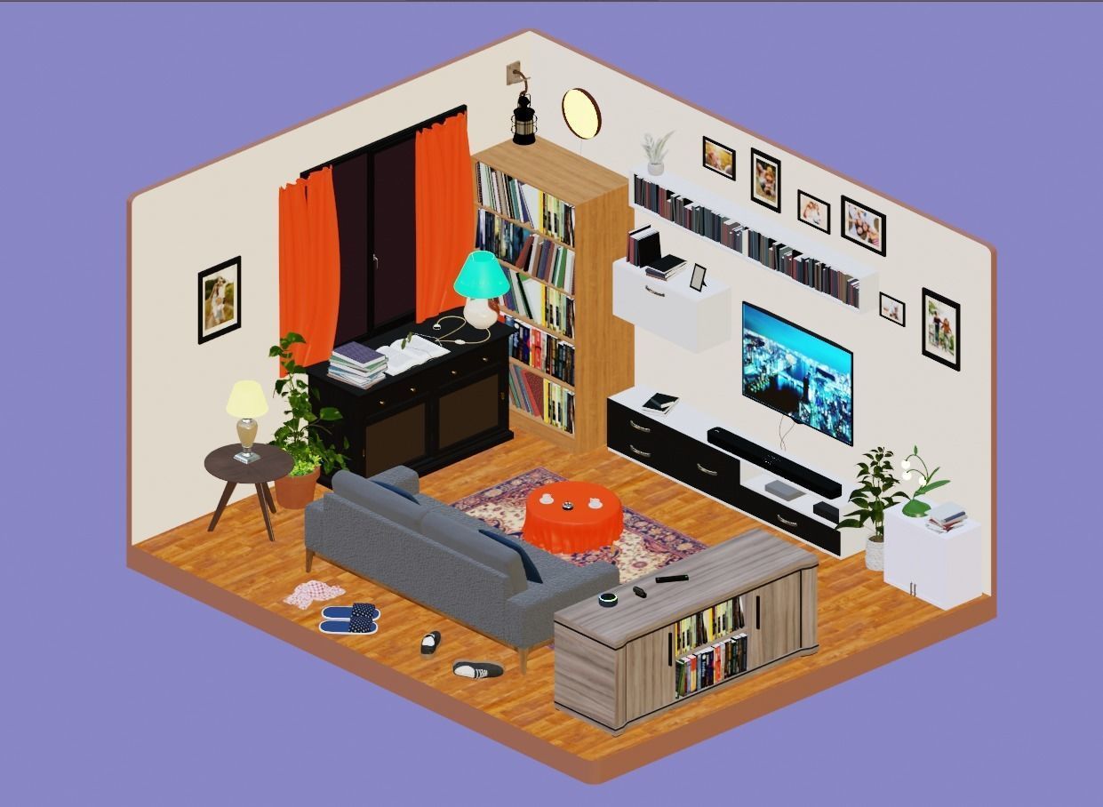 Detailed Isometric Room 3D Model Low-poly 3D model_3