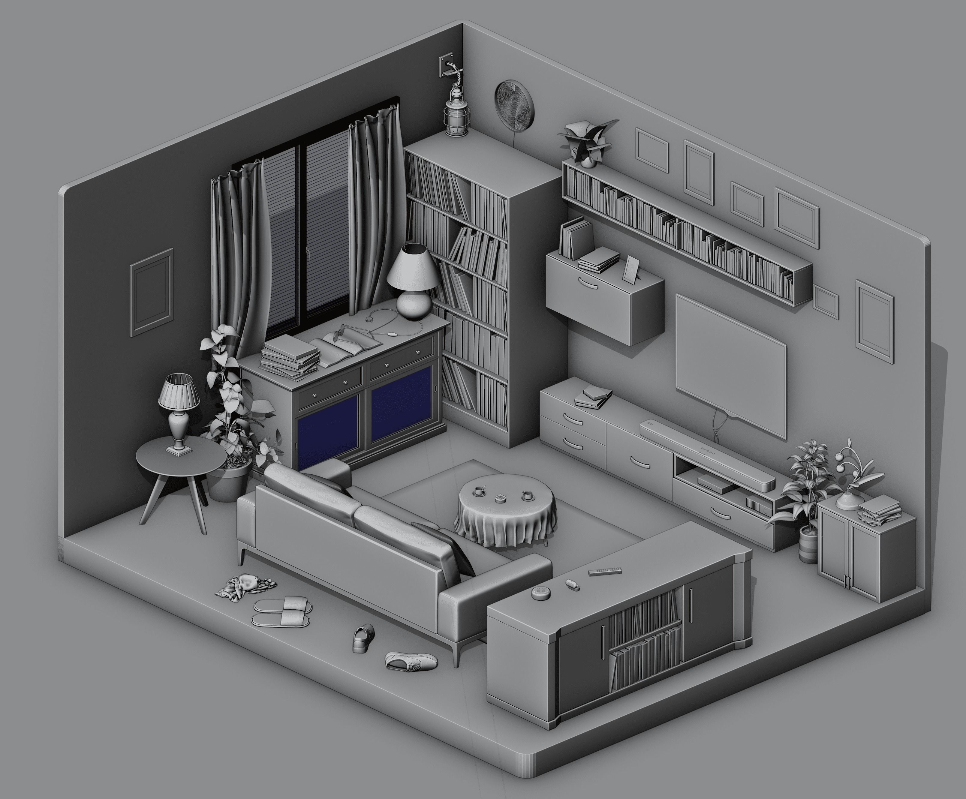 Detailed Isometric Room 3D Model Low-poly 3D model_6