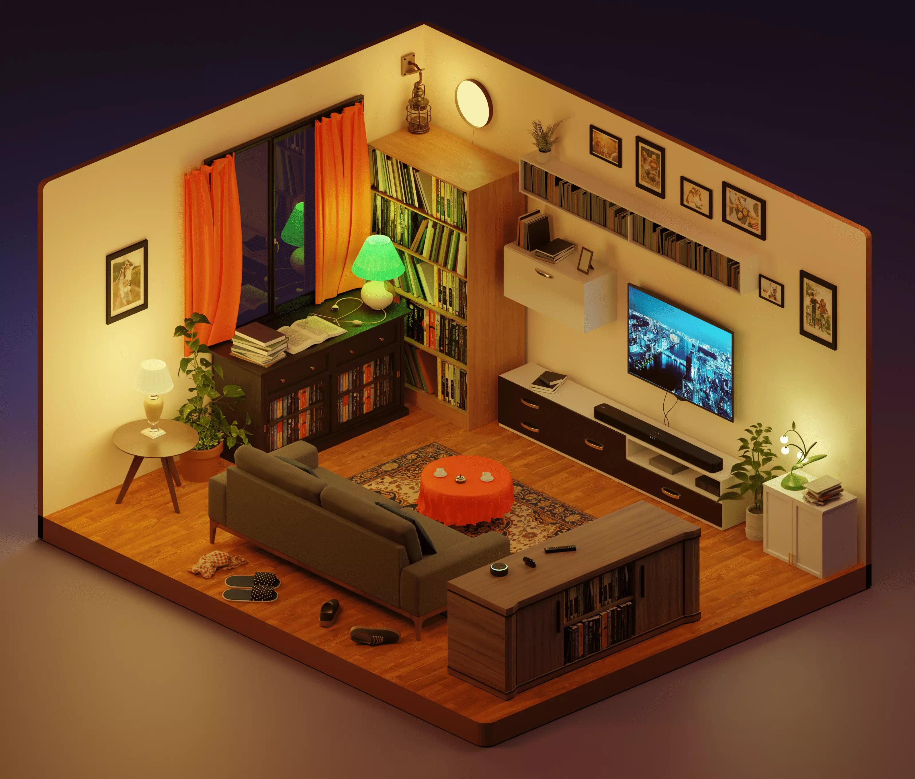 Detailed Isometric Room 3D Model Low-poly 3D model_0
