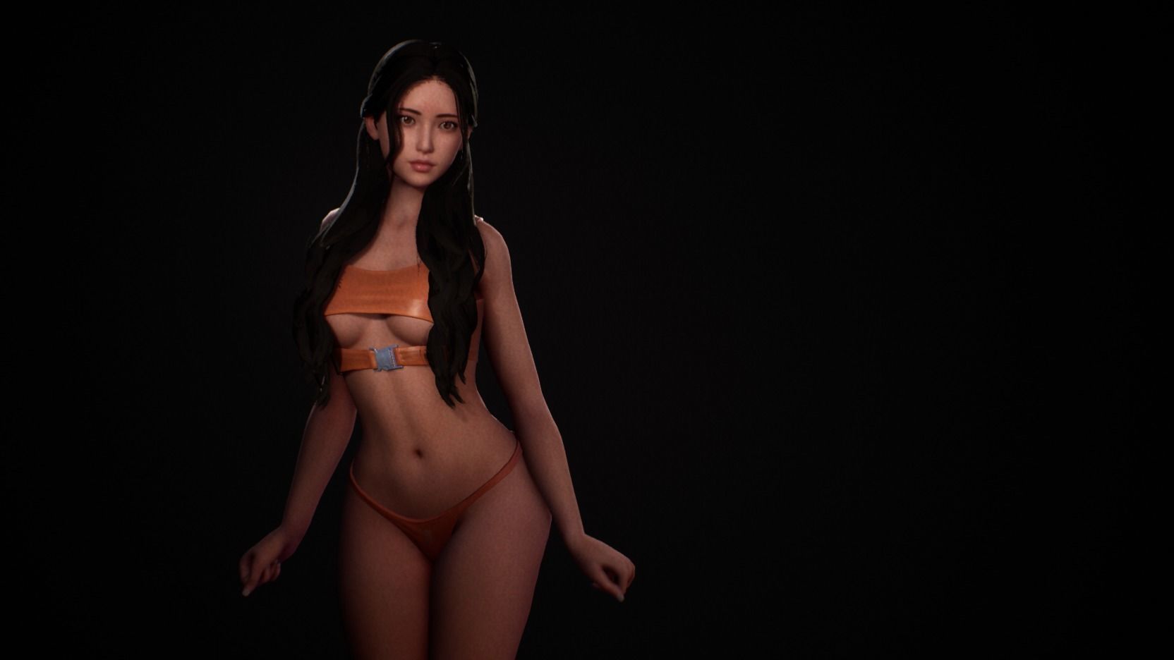 Nude Bikini Girl Satomi - Rigged Animated Game Character  Low-poly 3D model_5