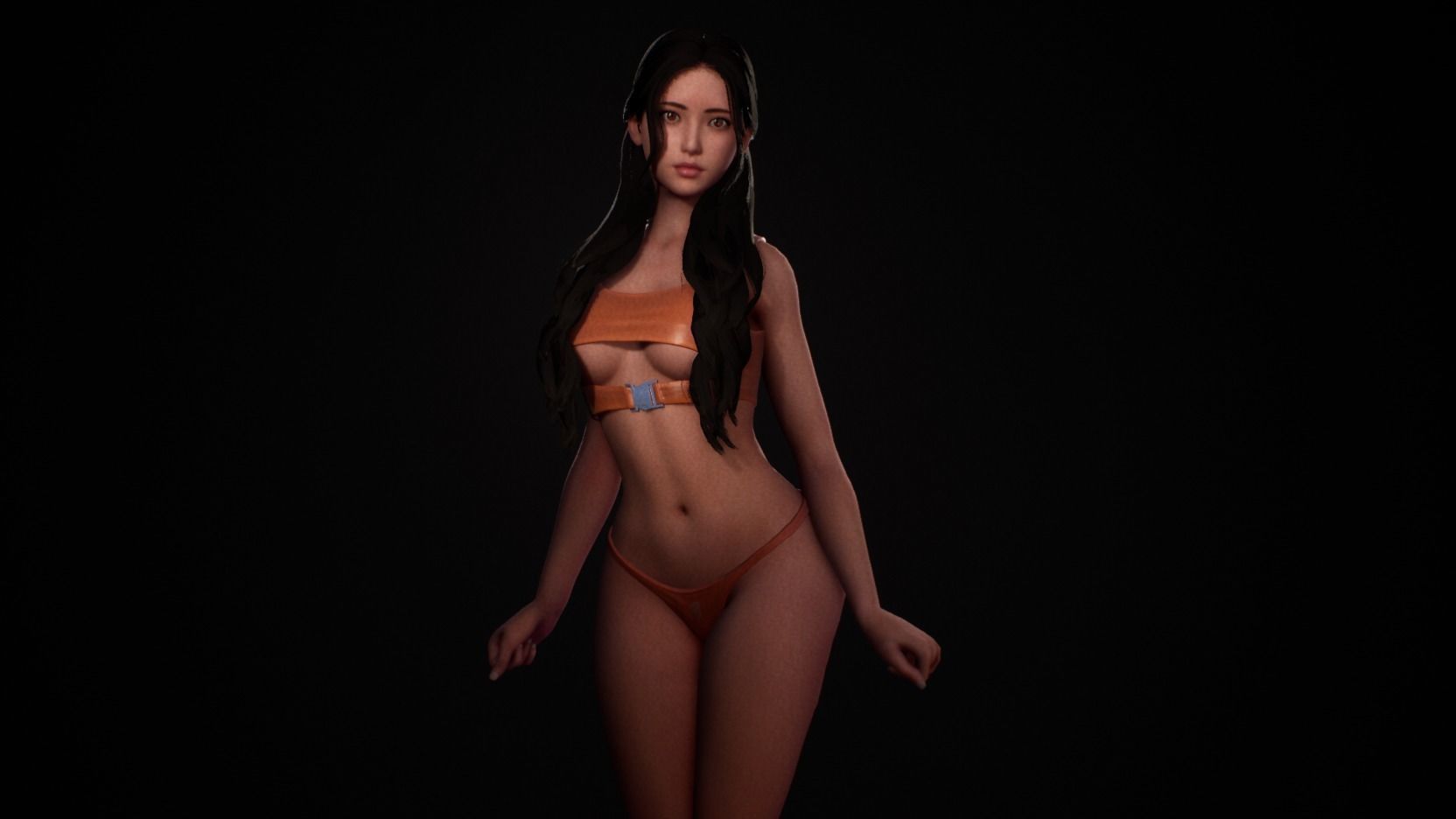 Nude Bikini Girl Satomi - Rigged Animated Game Character  Low-poly 3D model_4