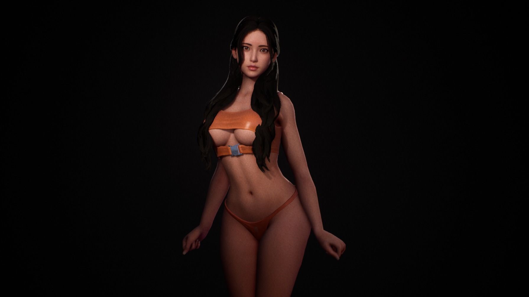 Nude Bikini Girl Satomi - Rigged Animated Game Character  Low-poly 3D model_7