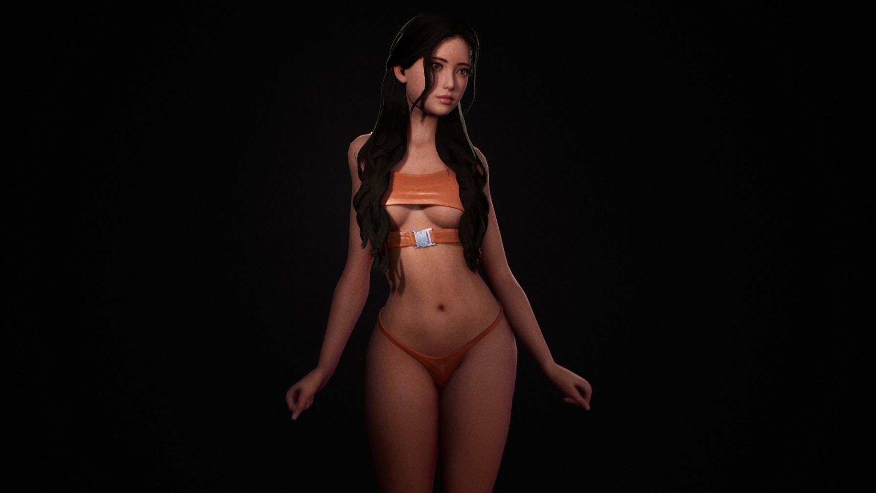 Nude Bikini Girl Satomi - Rigged Animated Game Character  Low-poly 3D model_6
