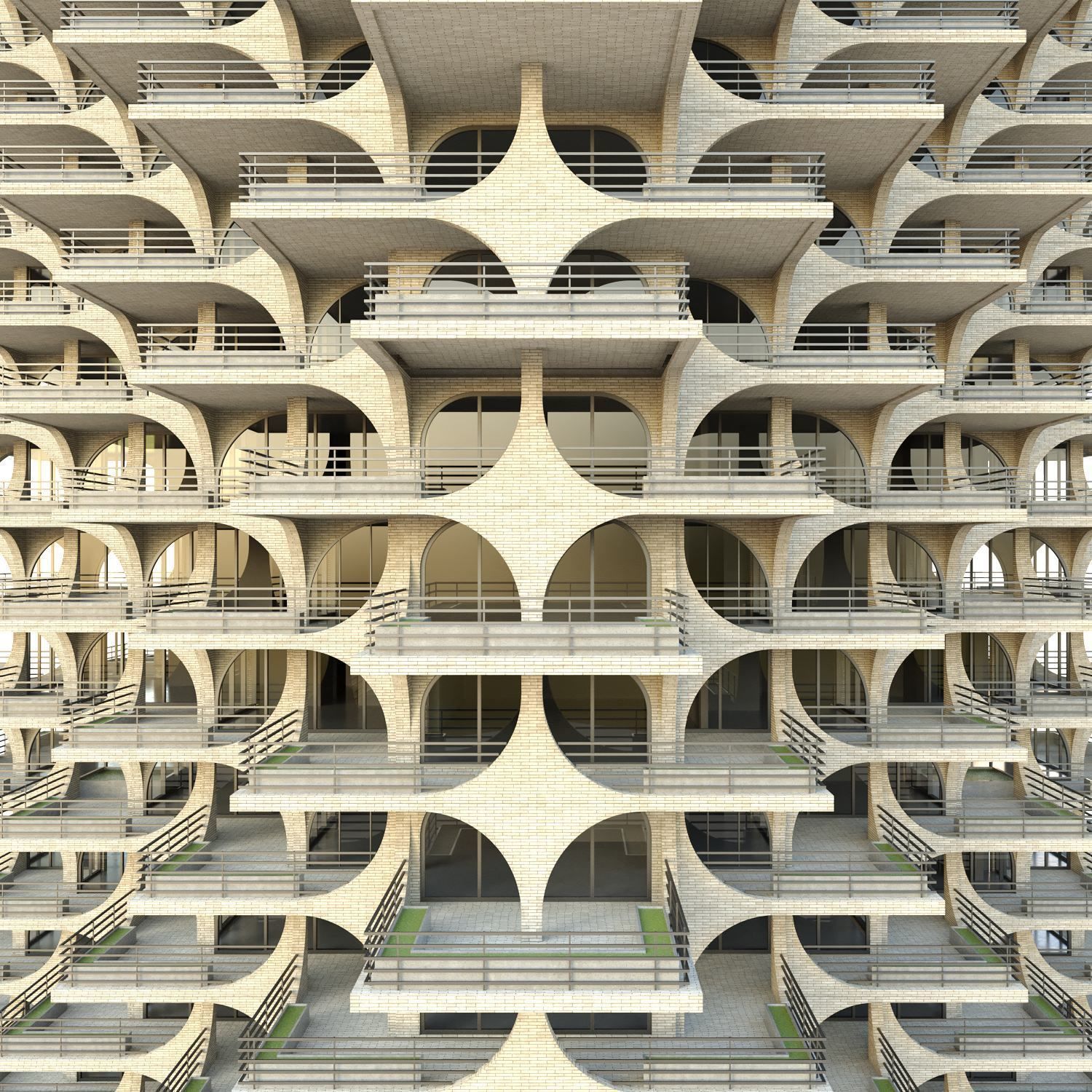 tel aviv residential tower Low-poly 3D model_9