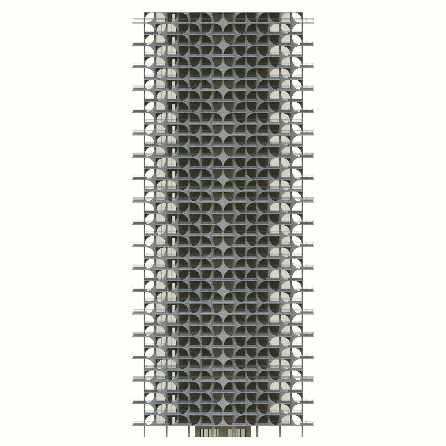 tel aviv residential tower Low-poly 3D model_2