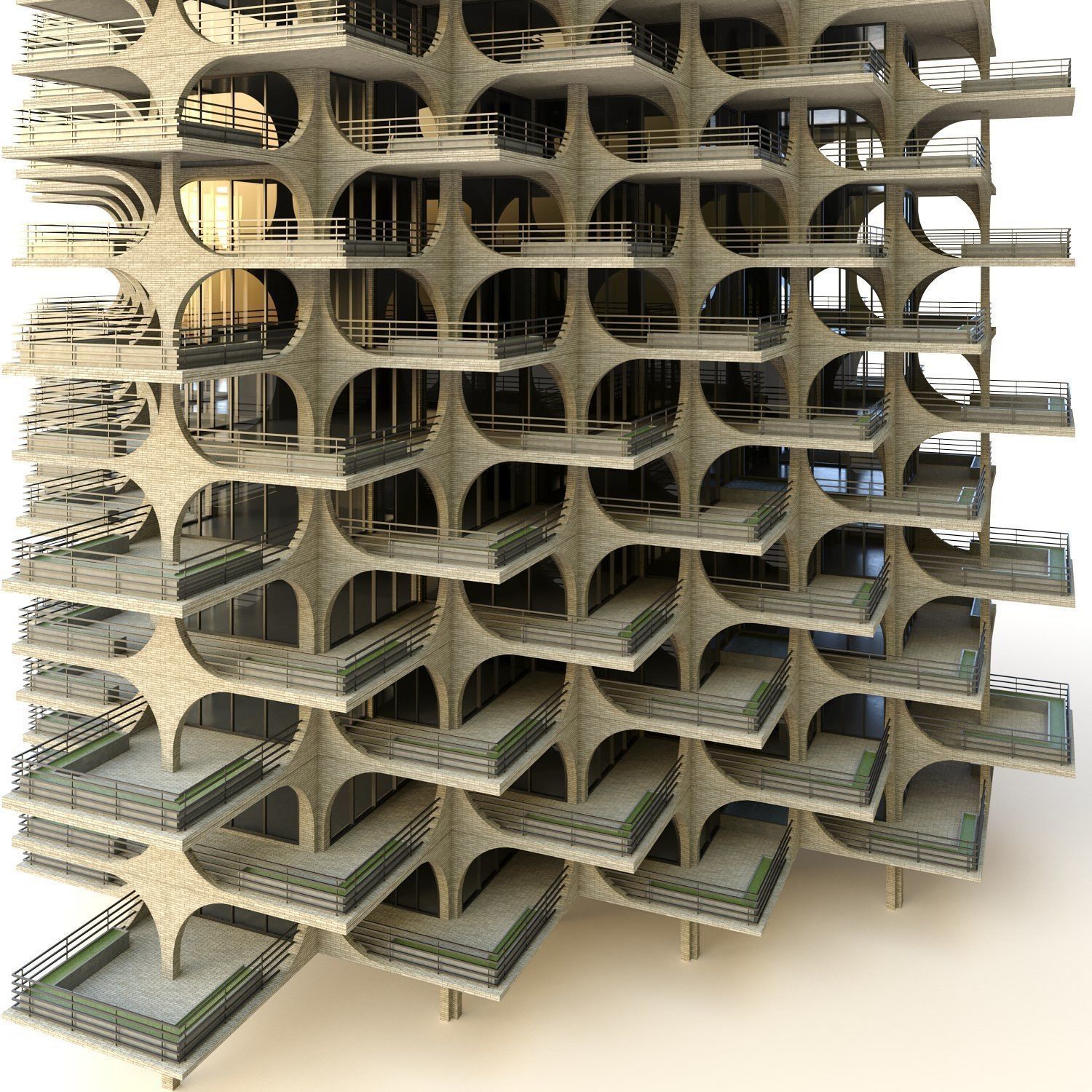 tel aviv residential tower Low-poly 3D model_8