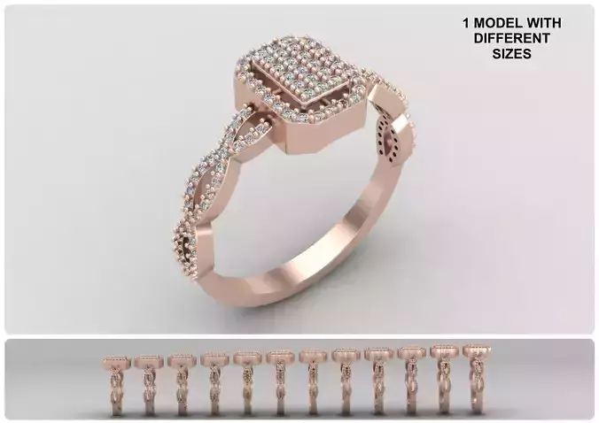 Pack of Emerald baguette rings 52-MWC 3D print model