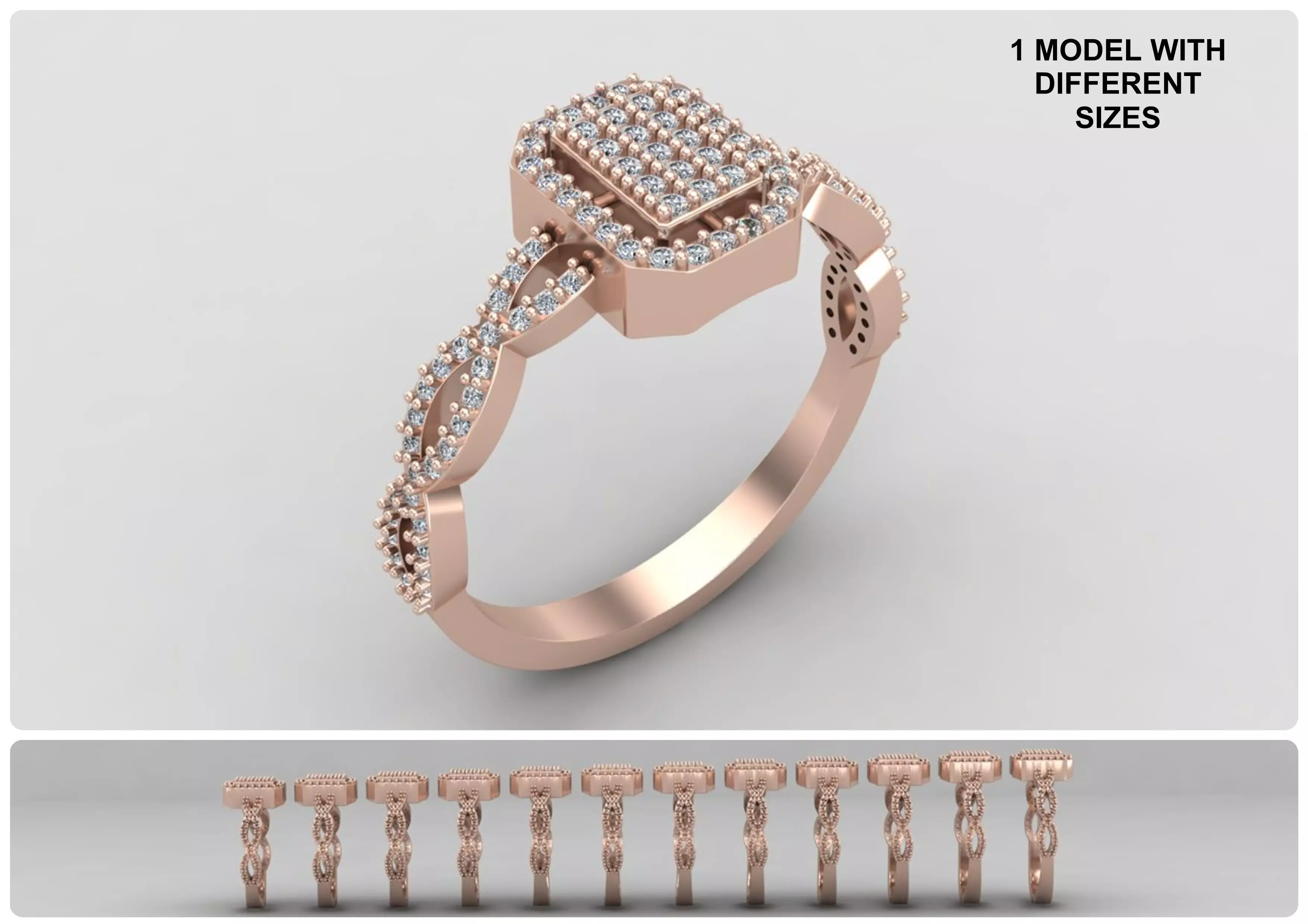 Pack of Emerald baguette rings 52-MWC 3D print model_0