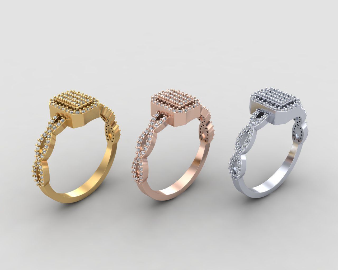 Pack of Emerald baguette rings 52-MWC 3D print model_9