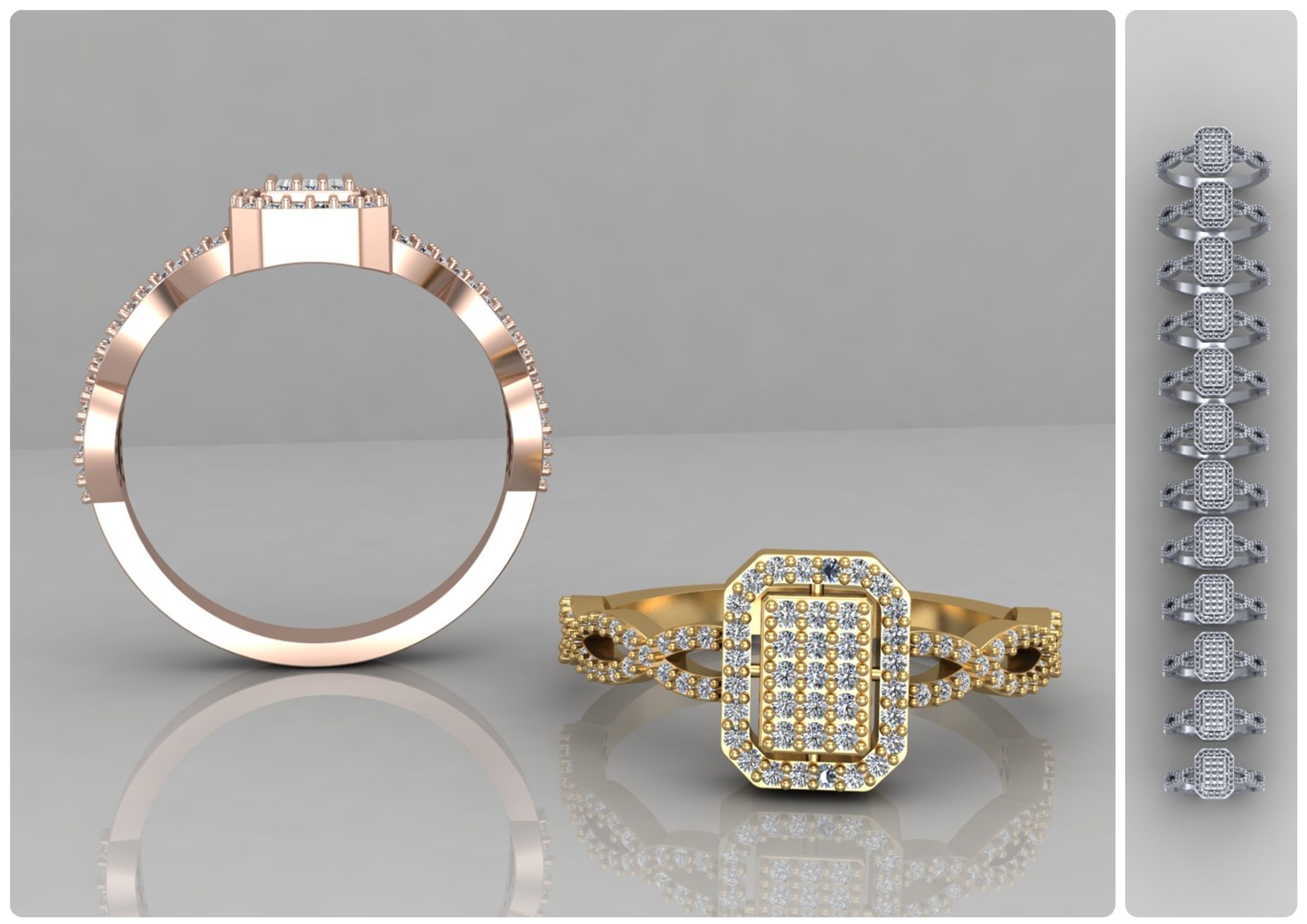 Pack of Emerald baguette rings 52-MWC 3D print model_2