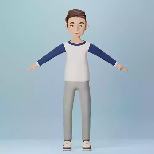 3D cartoon man with breathing animation Low-poly 3D model Low-poly 3D model