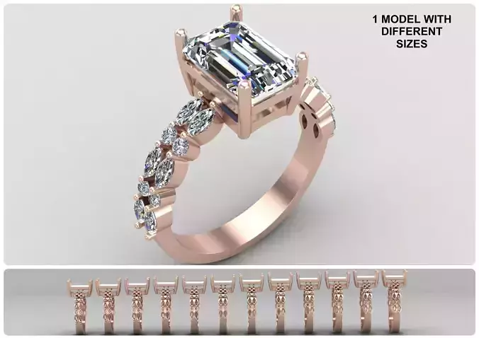 Pack of Emerald Marquise rings 54-MWC 3D print model