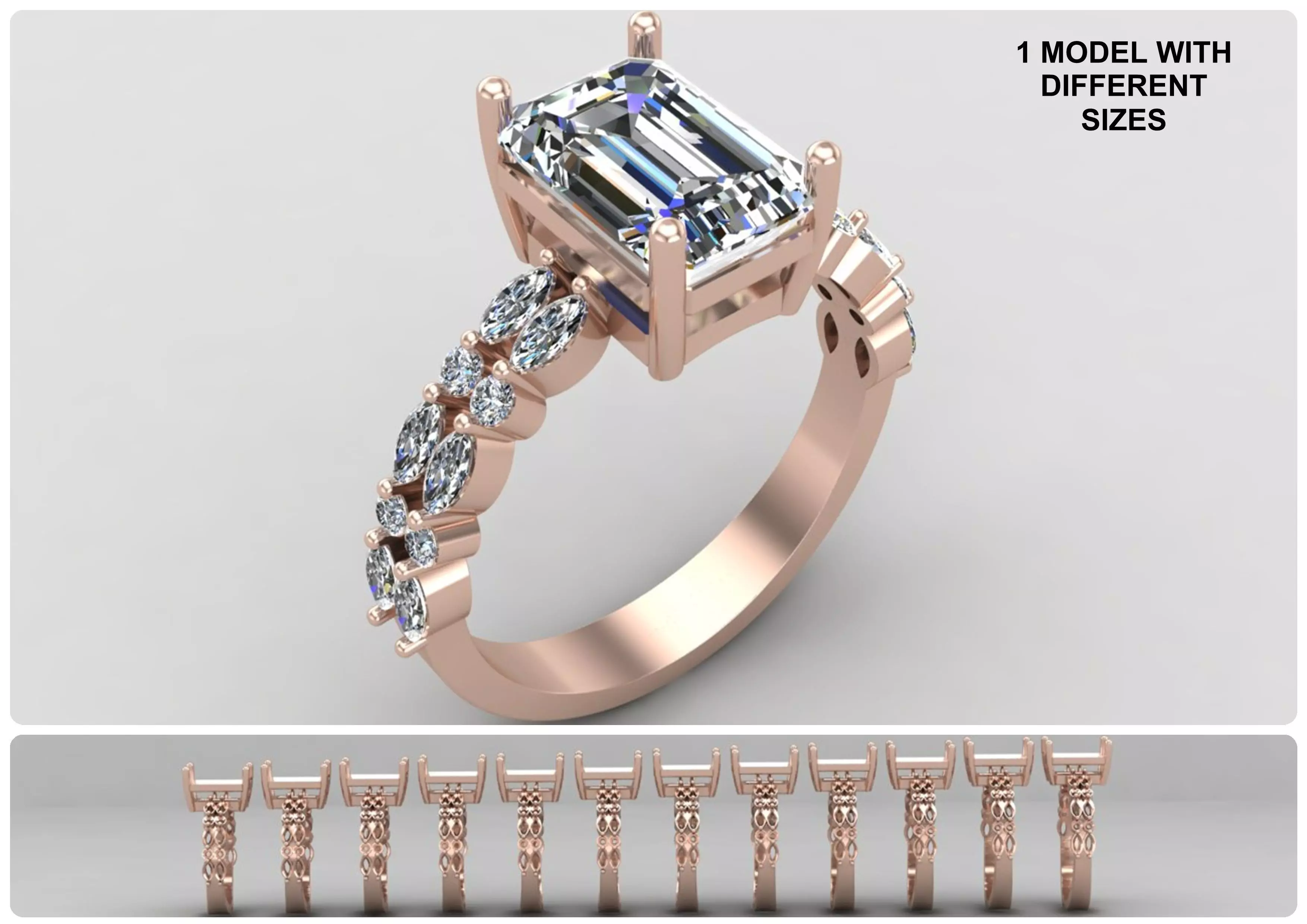 Pack of Emerald Marquise rings 54-MWC 3D print model_0