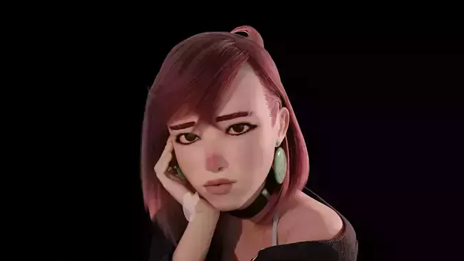 Stylized Red-haired Girl  Low-poly 3D model