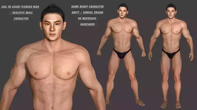 AAA 3D REALISTIC ASIAN MALE 02 - HUMAN RIGGED CHARACTER Low-poly 3D model