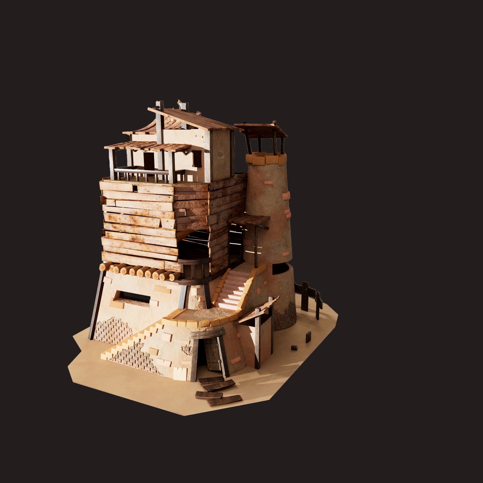 A Stylised House set in an Environment of Desert 3D model_1